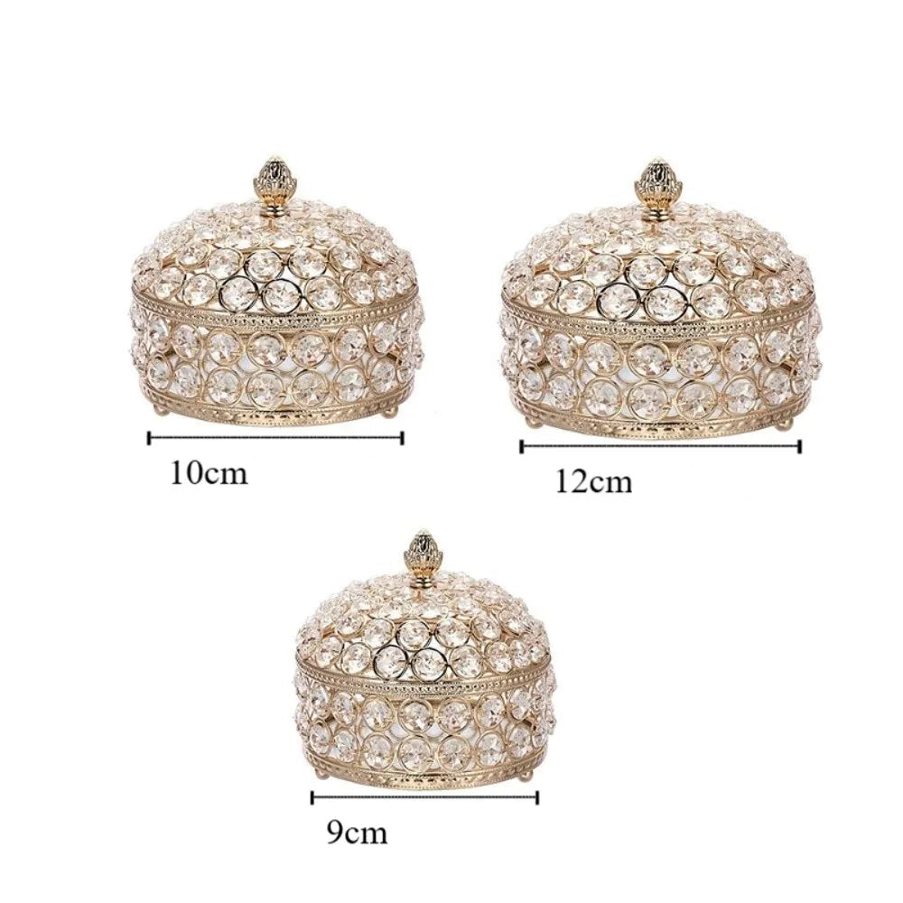 Boîte ronde Jannine - Boîte à bijoux avec couvercle et cristaux - Garde Bijoux