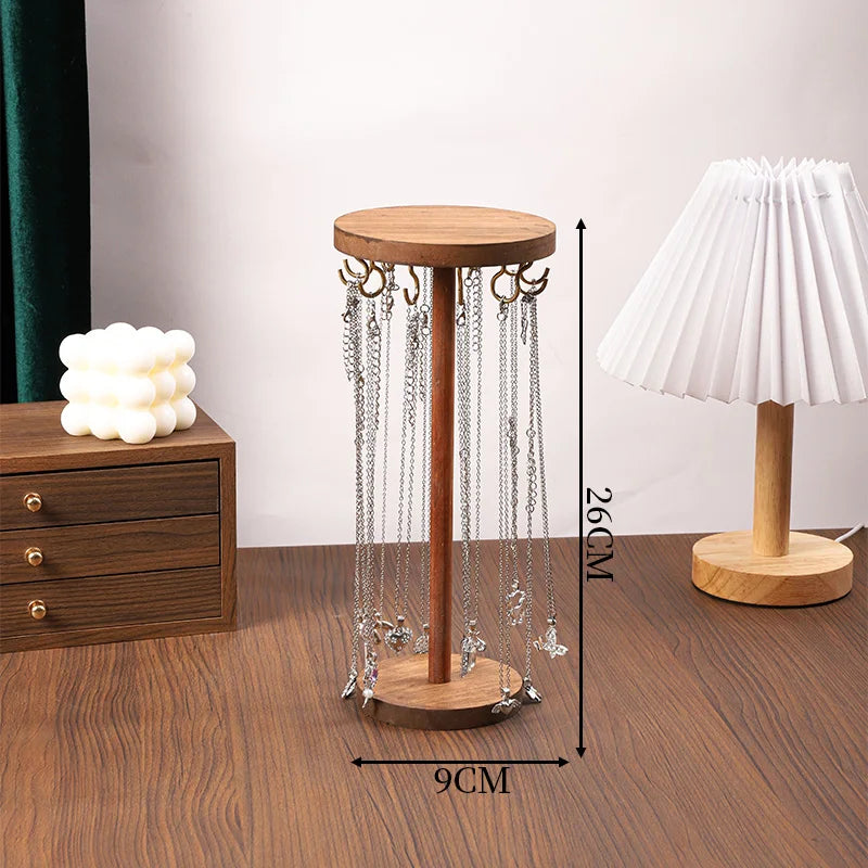 Porte-bijoux en bois - Arbre à bijoux en bois sur pied rond - Garde Bijoux