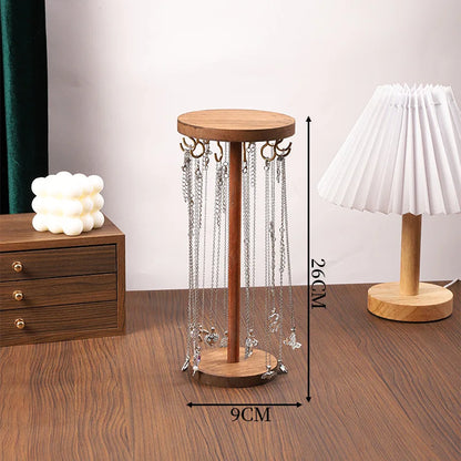 Porte-bijoux en bois - Arbre à bijoux en bois sur pied rond - Garde Bijoux