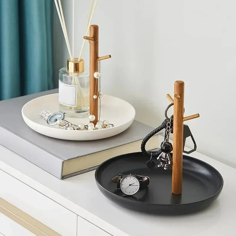 Arbre à bijoux en bois - Arbre à bijoux en bois avec plateau noir - Garde Bijoux
