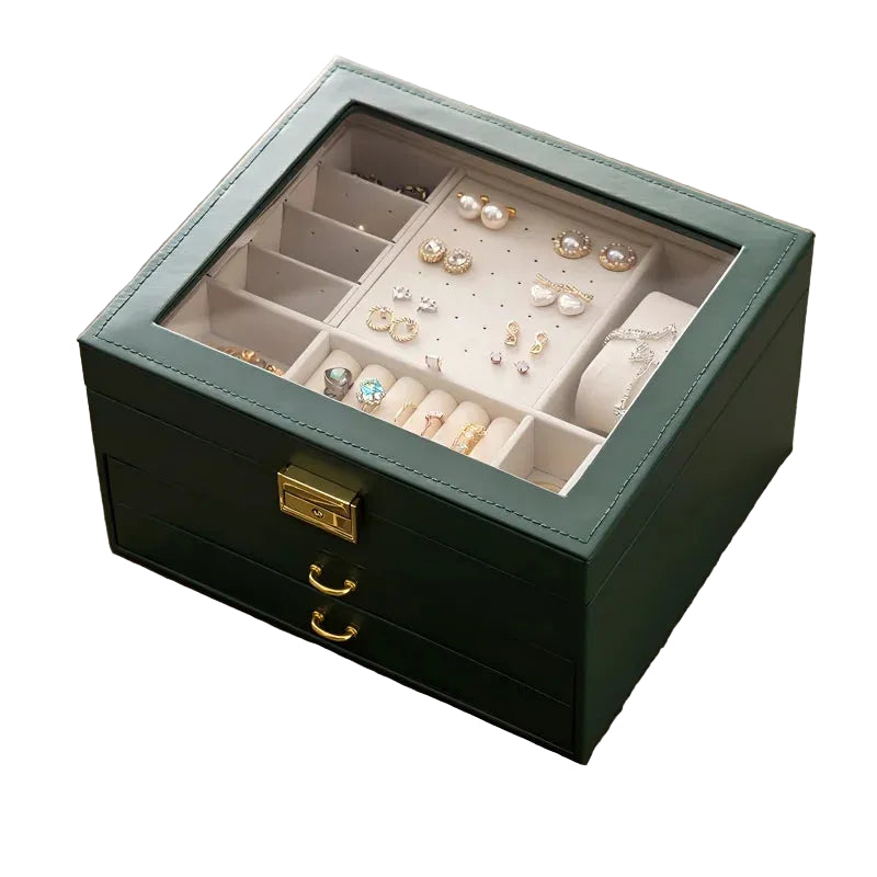 Boîte à bijoux Léonie - Boite a bijoux noire en cuir avec couvercle transparent - Garde Bijoux