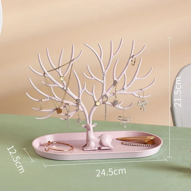 Porte-bijoux arbre - Porte-bijoux arbre design cerf sur plateau - Garde Bijoux