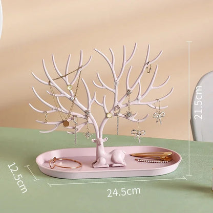 Porte-bijoux arbre - Porte-bijoux arbre design cerf sur plateau - Garde Bijoux