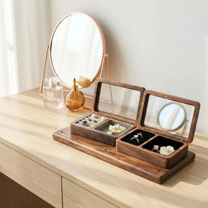 Boîte à bijoux Zélia - Boîte de rangement portable en bois de noyer - Garde Bijoux