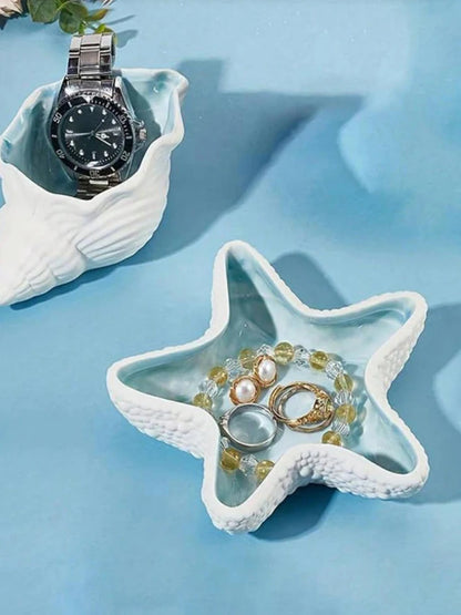 Coupelle étoile - Coupelle à bijoux en céramique bleue forme étoile de mer - Garde Bijoux