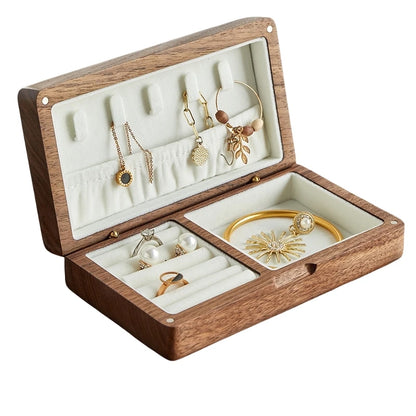 Boîte à bijoux Julia - Coffret de voyage rectangulaire en bois de noyer pour bagues et colliers - Garde Bijoux