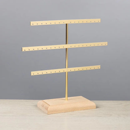 Porte-bijoux 3 étages - Porte-bijoux en métal noir sur socle en bois - Garde Bijoux