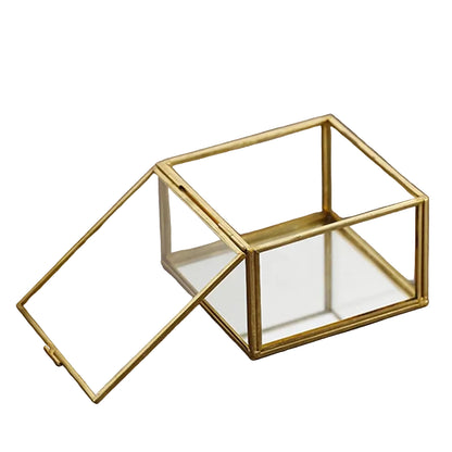 Boîte à bijoux Le Cube - Boîte à bijoux transparente en verre bordure dorée - Garde Bijoux