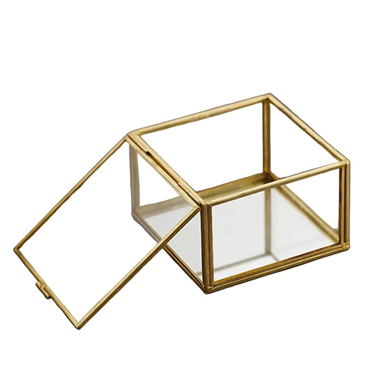 Boîte à bijoux Le Cube - Boîte à bijoux transparente en verre bordure dorée - Garde Bijoux