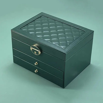 Boîte à bijoux Karine - Vue intérieure d'un grand coffret de rangement avec rouleaux à bagues - Garde Bijoux