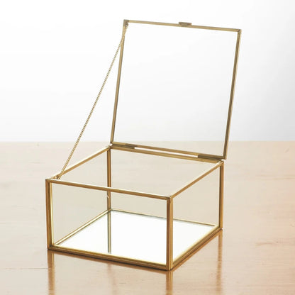 Boîte à bijoux Le Cube - Ecrin de rangement en verre et métal doré - Garde Bijoux