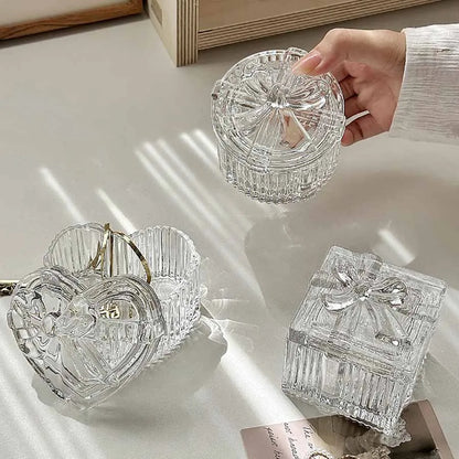 Boîte en verre Agathe - Coffret a bagues en verre avec noeud - Garde Bijoux