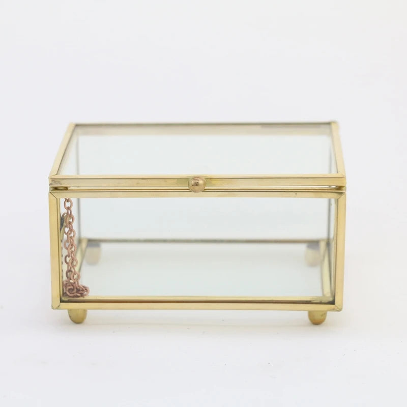 Boîte en verre Solange - Boîte de rangement pour bagues en verre transparent et armature en laiton - Garde Bijoux