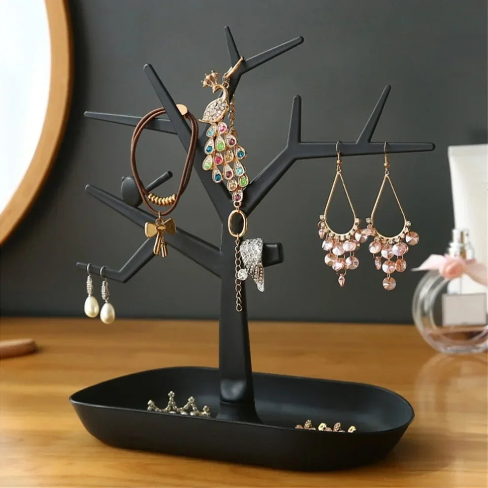 Arbre à bijoux avec plateau - Arbre porte bijoux avec plateau ovale - Garde Bijoux