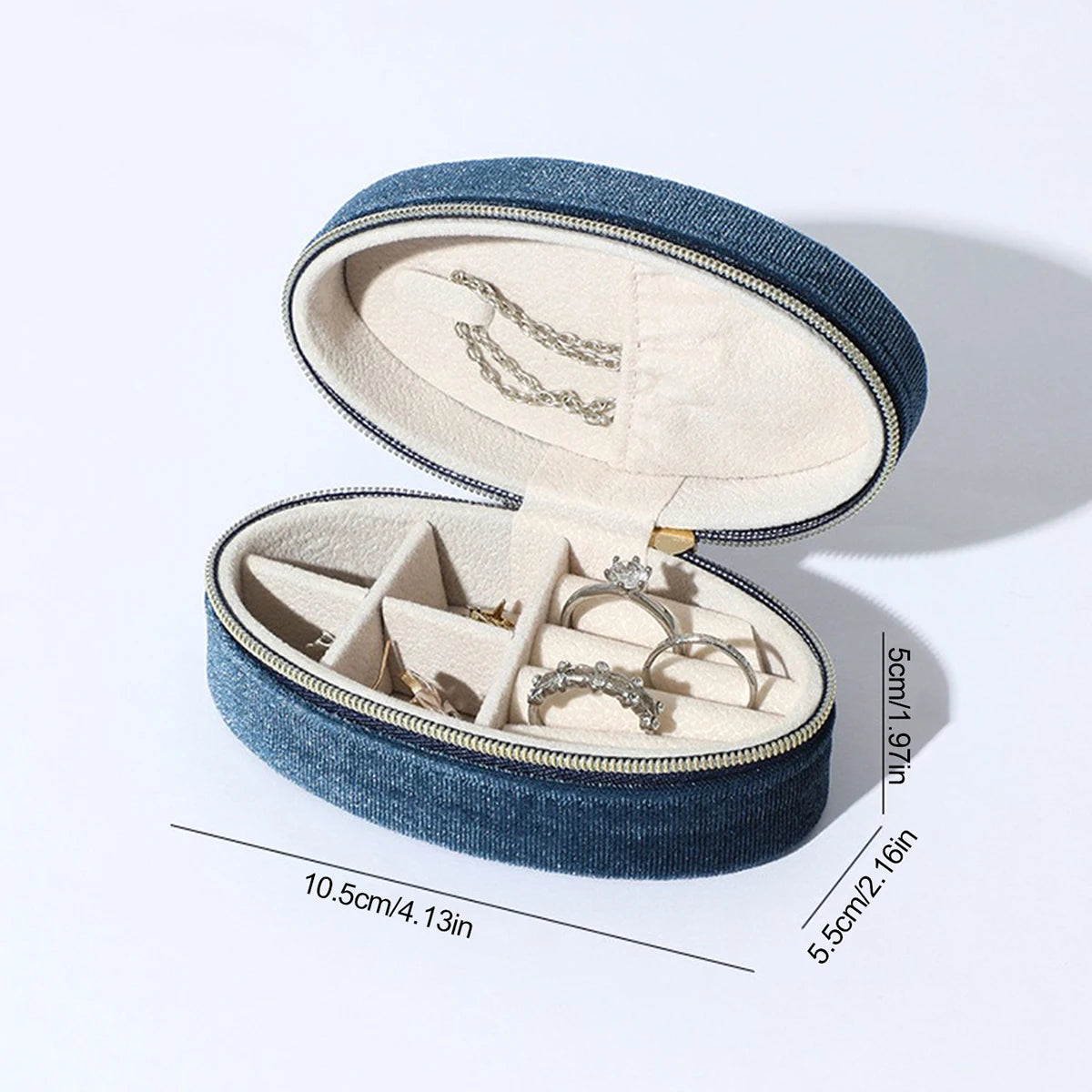 Boîte ovale Denise - Coffret de voyage zippé pour bagues et colliers - Garde Bijoux