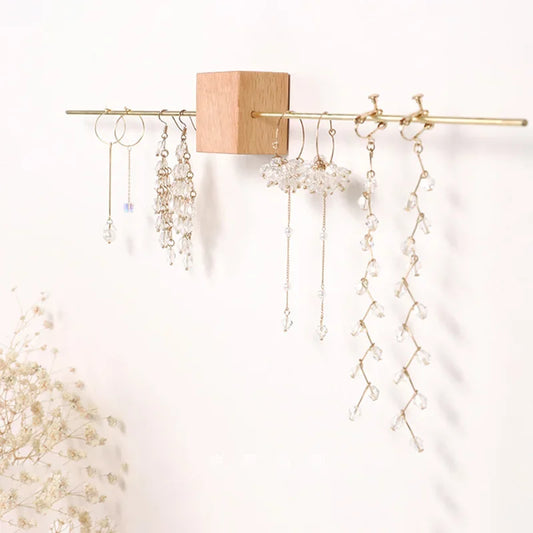 Porte-bijoux mural - porte-bijoux mural en bois avec barre doree - Garde Bijoux