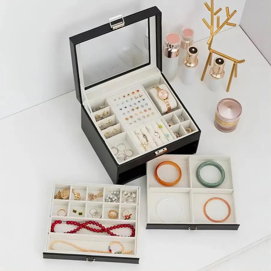 Boîte à bijoux Léonie - Grande boite de rangement pour bagues et colliers - Garde Bijoux