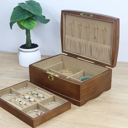 Coffret à bijoux Solange - Grand coffret à bijoux rétro en bois massif avec crochets à colliers - Garde Bijoux