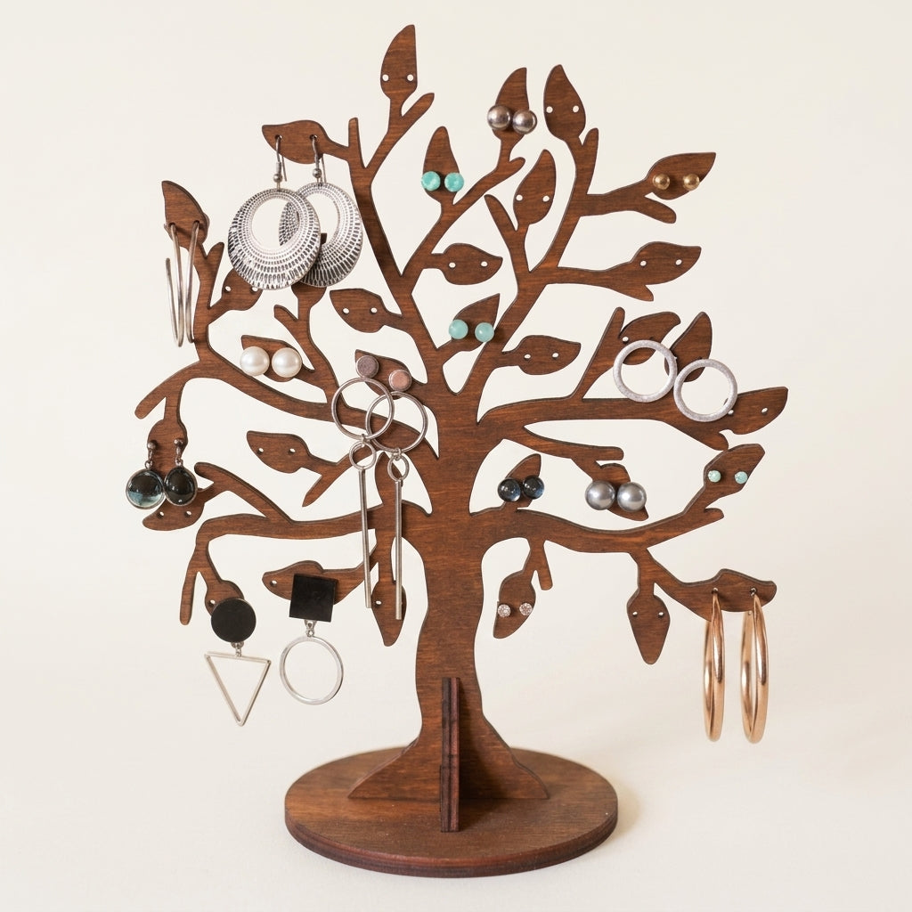 Arbre à bijoux en bois porte-boucles d'oreilles