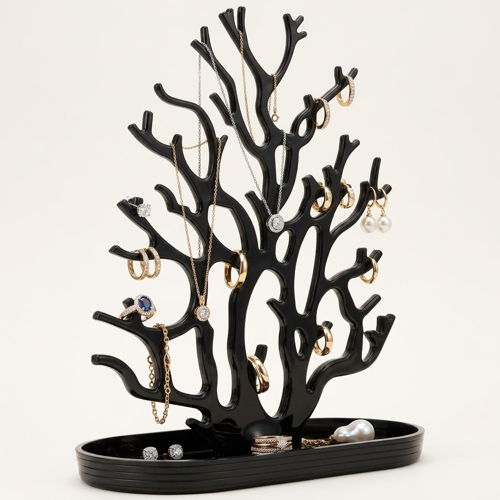 Arbre à bijoux en forme de corail avec plateau