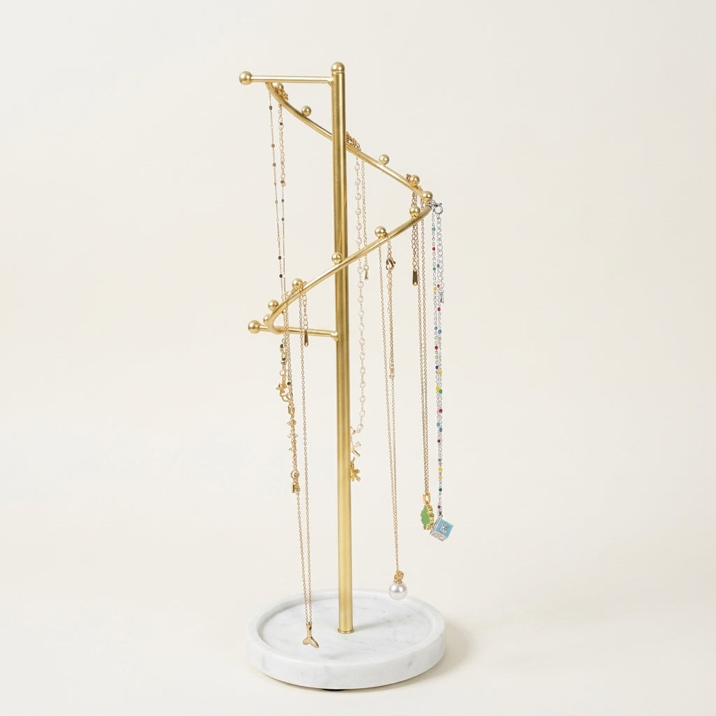 Arbre à bijoux en métal doré structure en s