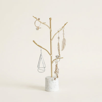 Arbre à bijoux doré - Porte bijoux minimaliste avec socle en pierre - Garde Bijoux