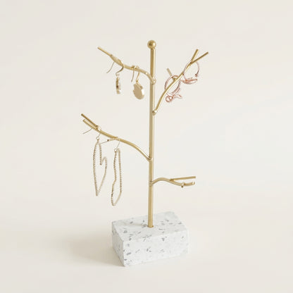 Arbre à bijoux doré - Présentoir à bijoux en métal avec socle en pierre - Garde Bijoux