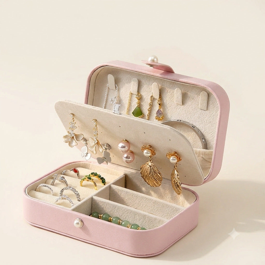 Boîte à bijoux de voyage en cuir avec compartiments - Huguette