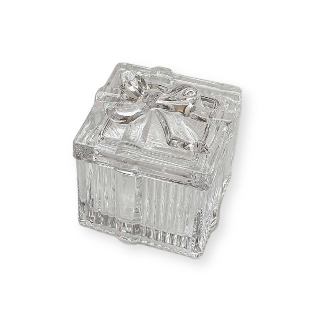 Boîte à bijoux en verre transparent avec nœud en forme de carré - Agathe