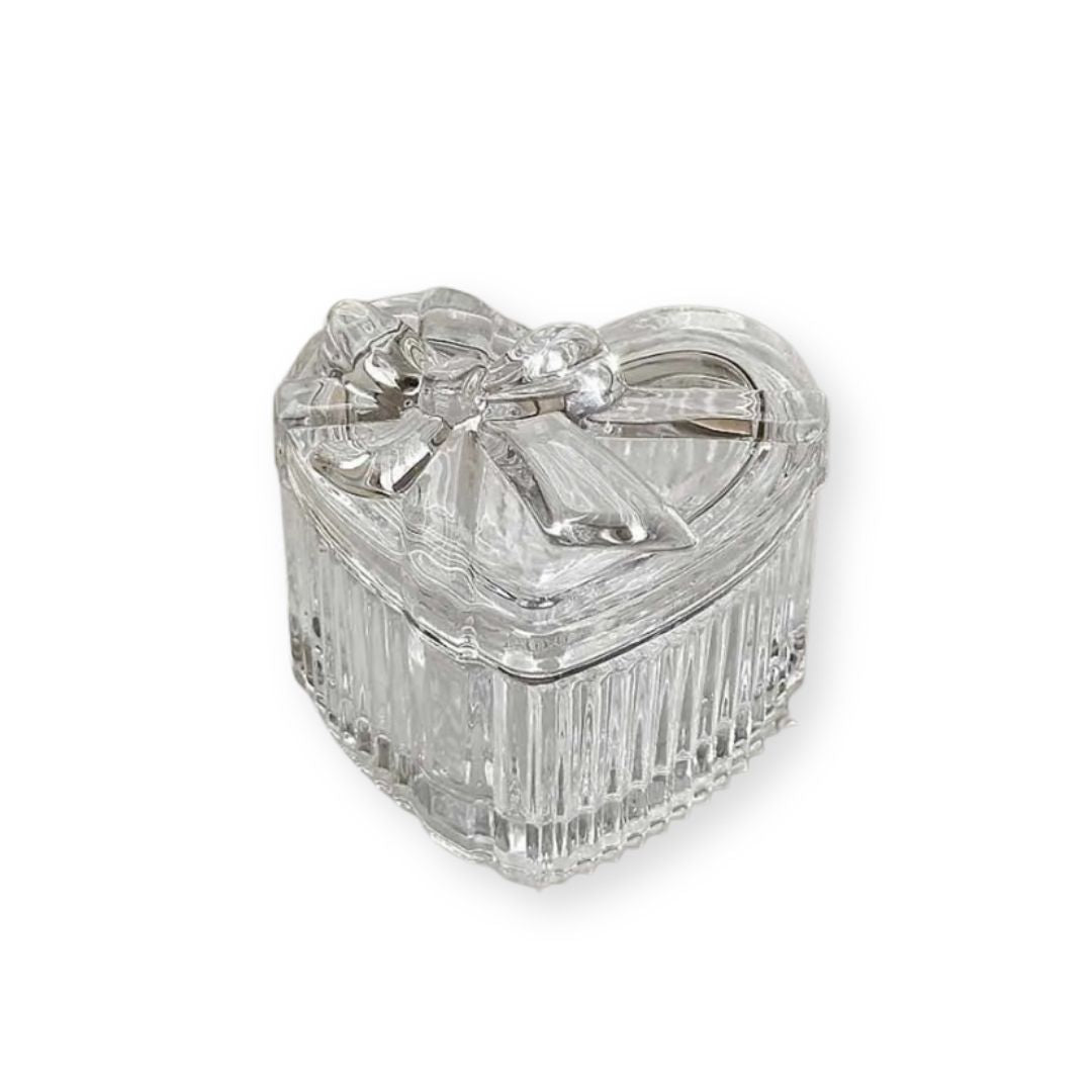 Boîte à bijoux en verre transparent avec nœud en forme de coeur - Agathe