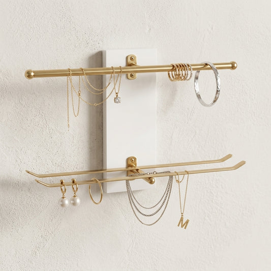 Double Porte-bijoux mural minimaliste en métal doré multifonctionnel