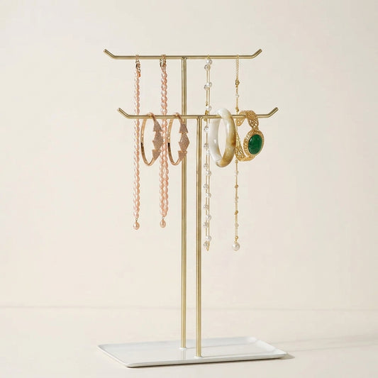 Porte-bijoux 2 étages en métal avec grand plateau