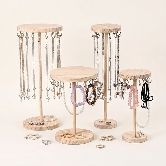 Porte-bijoux rond en bois pour colliers et bracelets
