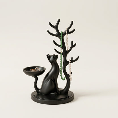Porte-bijoux chat avec coupelle et branches