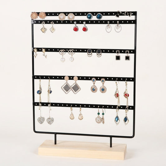 Porte boucles d'oreilles en métal et bois à 5 niveaux
