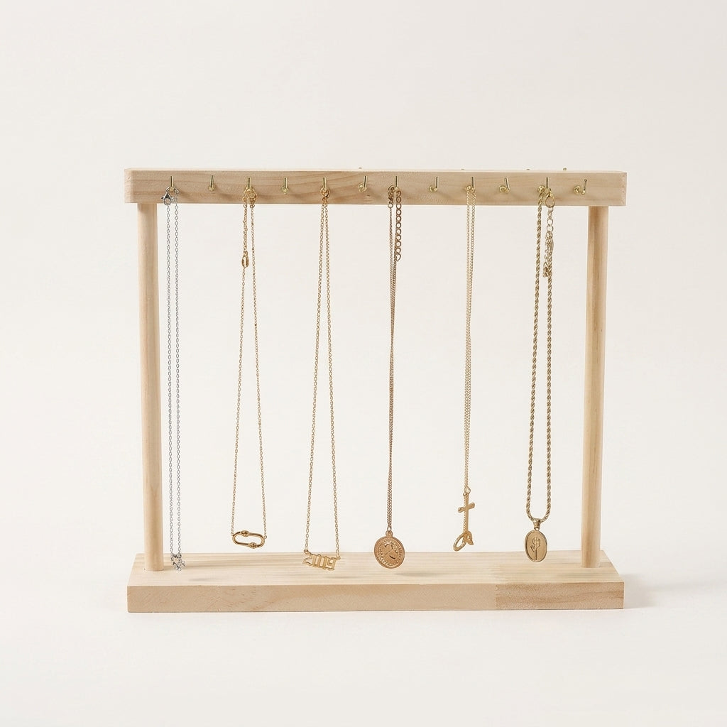Porte-colliers en bois massif naturel multi-crochets